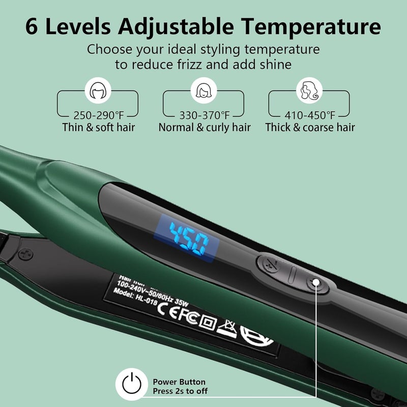 DSHOW Pencil Flat Iron, 3/10" Small Flat Irons for Short Hair, Pixie Cut and Bangs,Tourmaline Ceramic Mini Hair Straightener for Edges with Adjustable Temperature, Auto Shut Off (Green) - Image 2